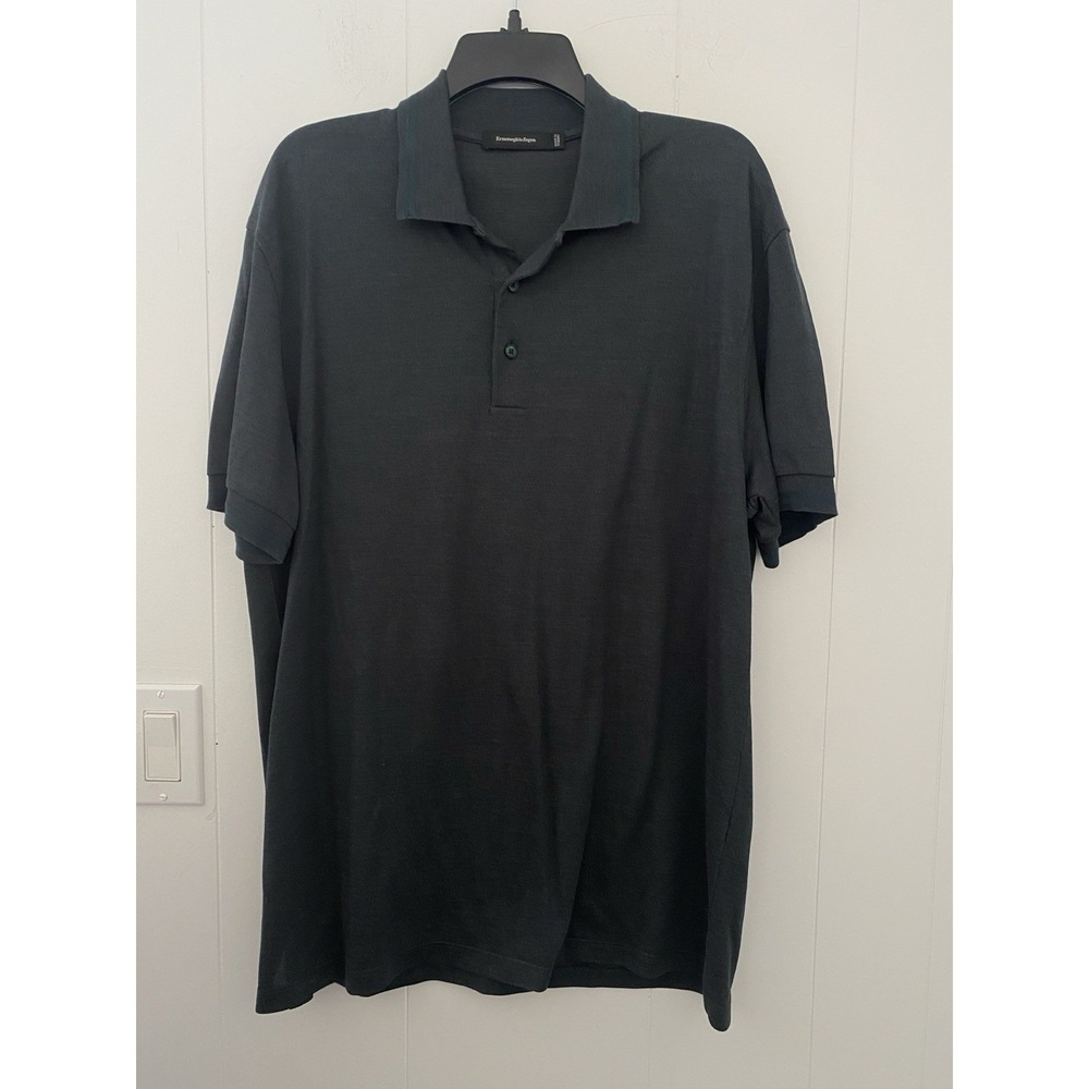 Ermenegildo Zegna Cotton & Silk Polo Shirt Mens L Dark Teal Short Sleeve